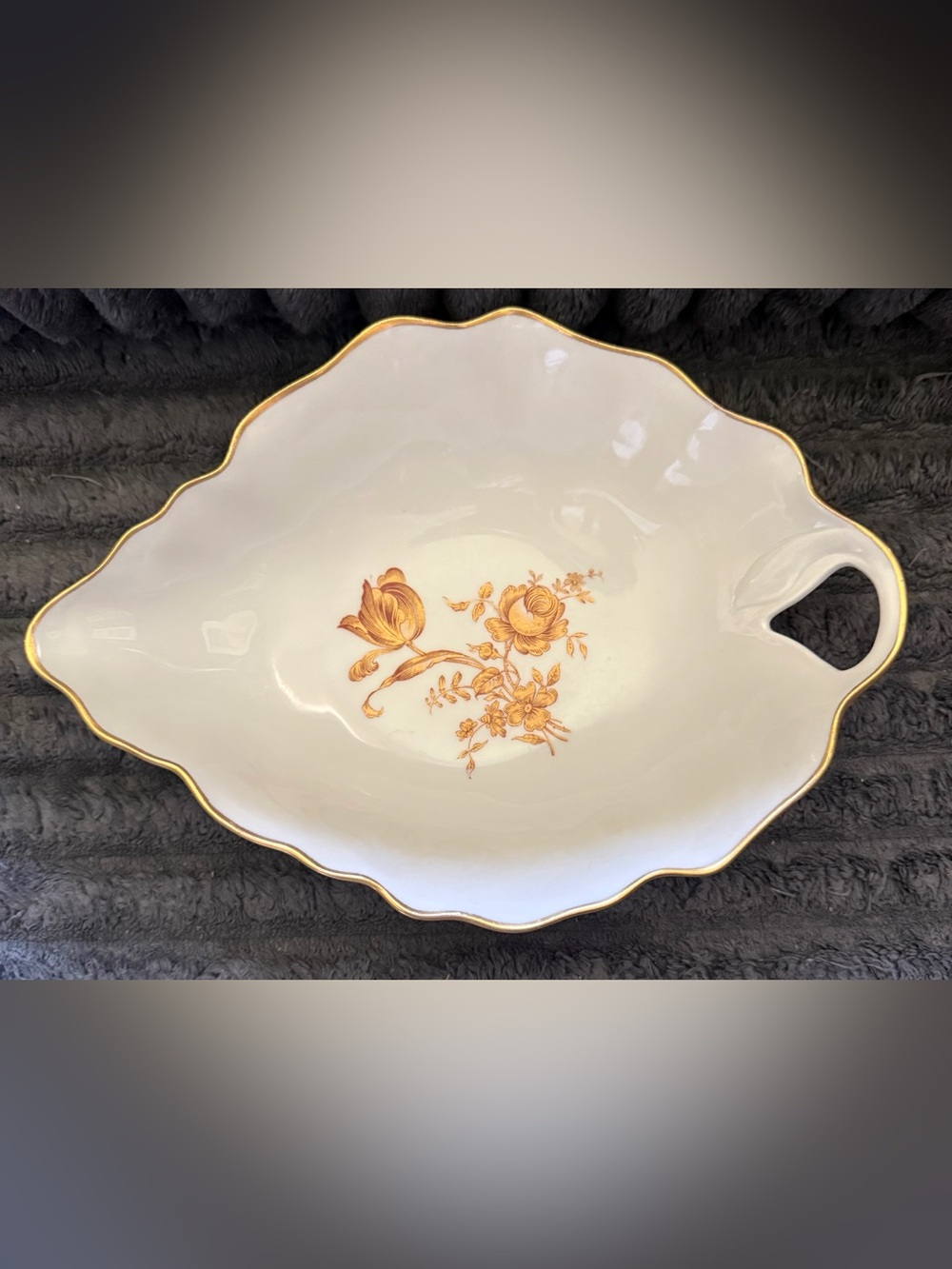 Vintage Limoges France White Porcelain Bowl with Gold Floral Design